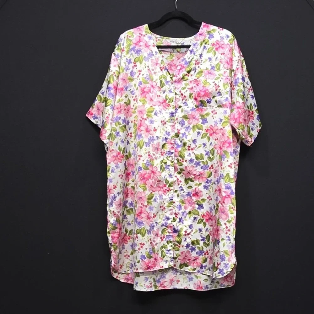Vanity Fair Nightshirt Plus Size 2XL Floral Satin Sleepwear Cottagecore Romantic
